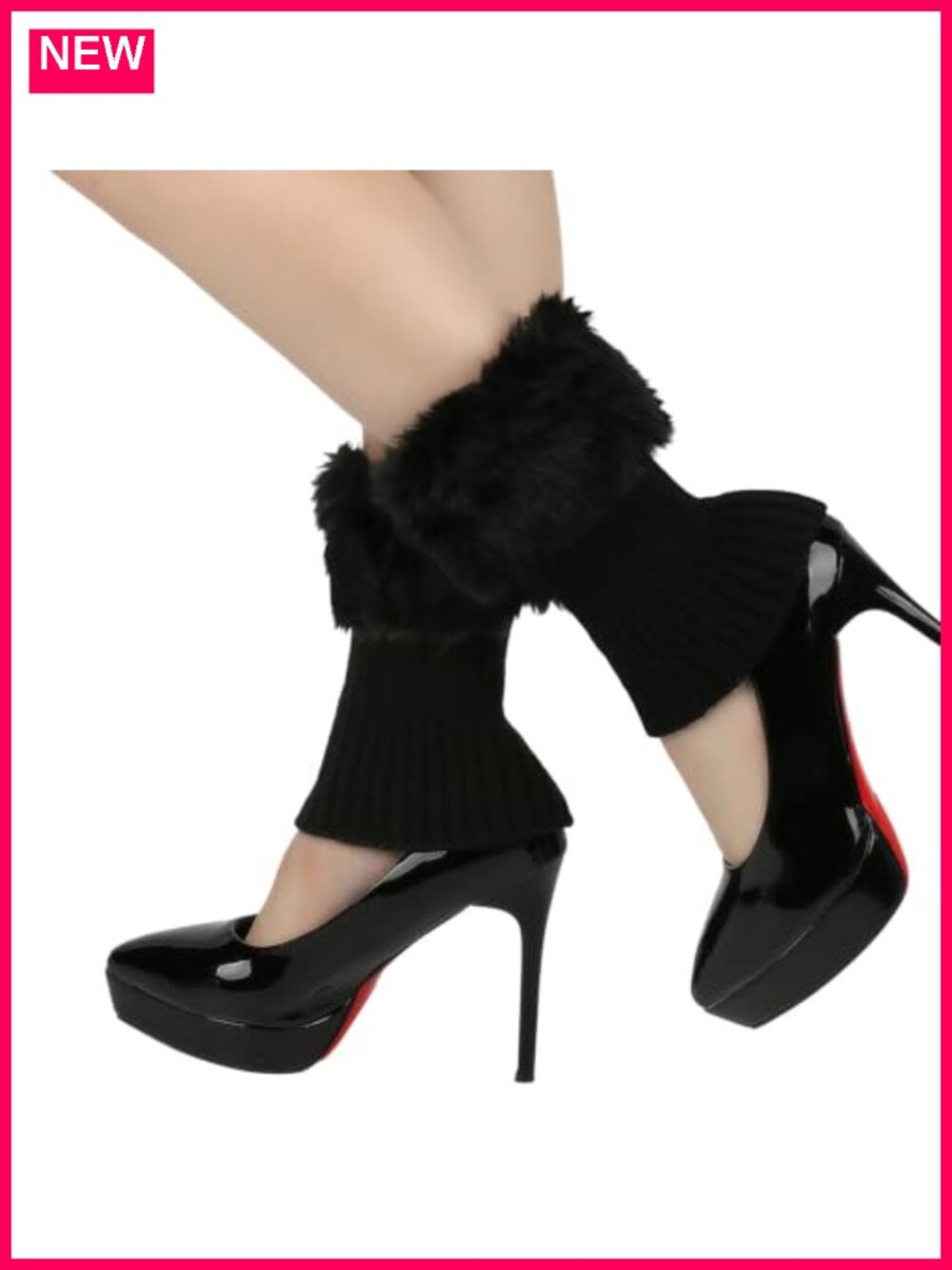 Knitted Boot Cuffs with Faux Fur Trim, Leg Warmers for Women